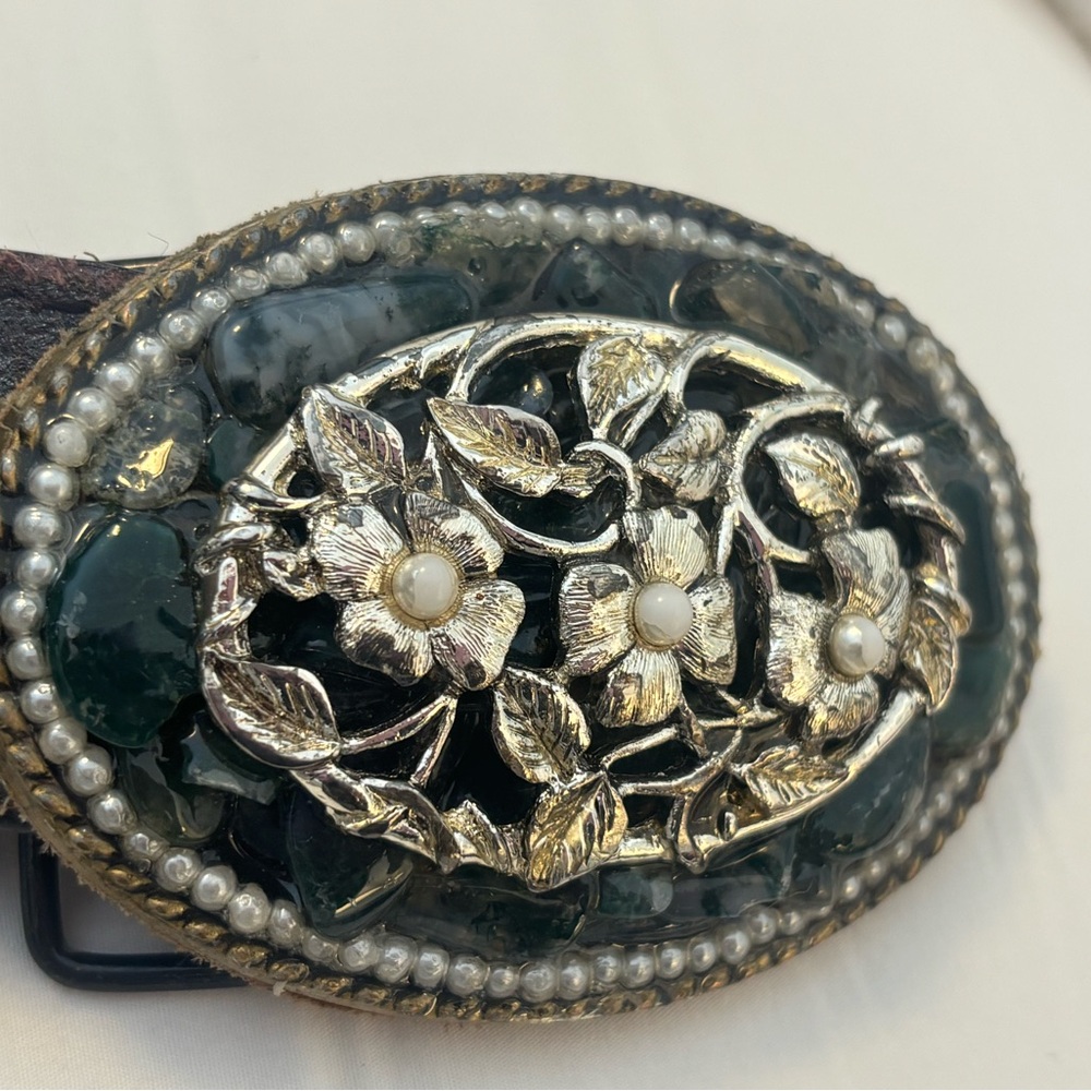 Handmade Belt with silver stunning handmade floral belt buckle.